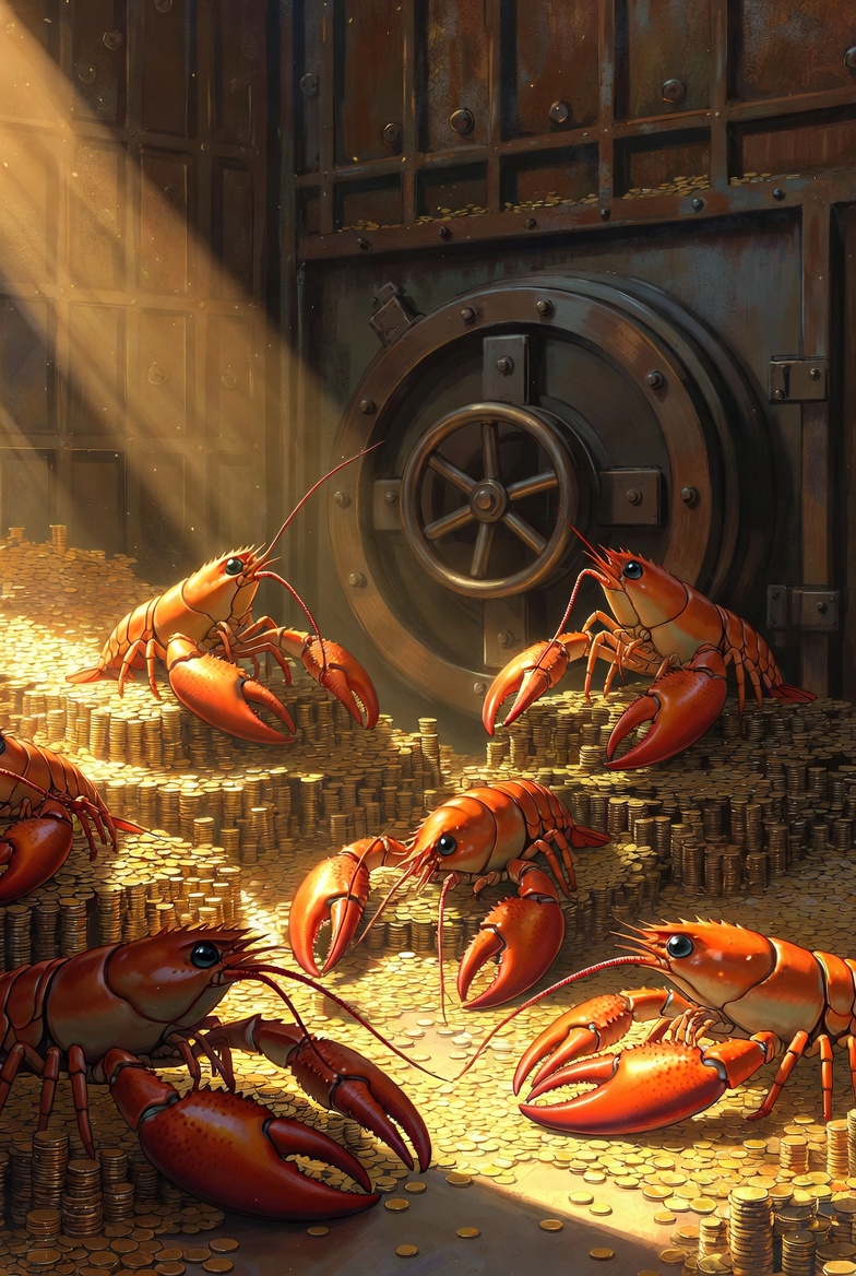 Lobsters guarding a vault of gold